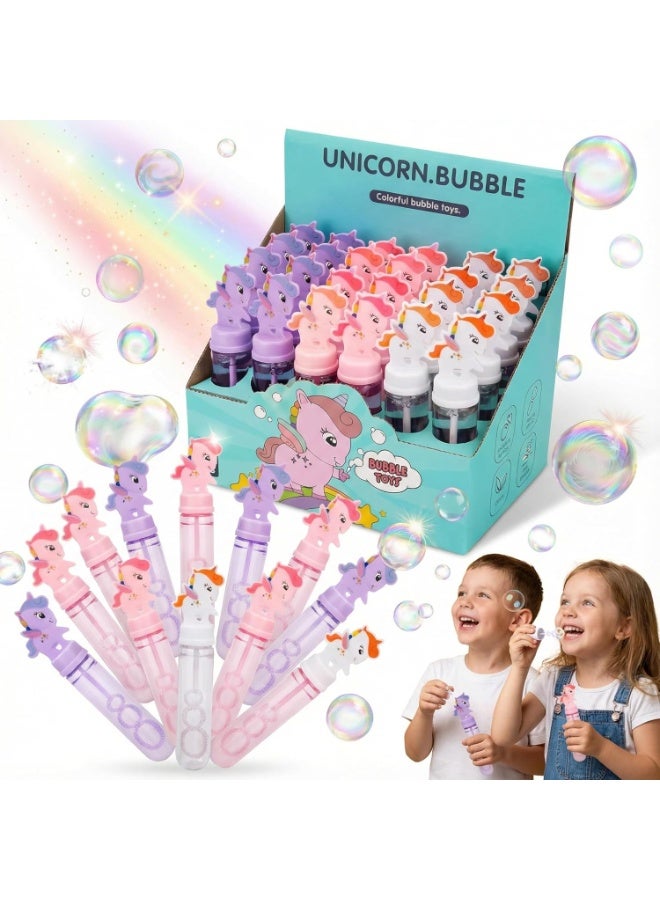MAGIC VAULT Unicorn Bubble Wands 24 Pack, Pre-Filled Mini Bubble Sticks for Kids, Party Favors & Goodie Bag Fillers, Classroom Rewards, No-Mess Bubble Solution, Ages 3+, 3 Colors - Image 1